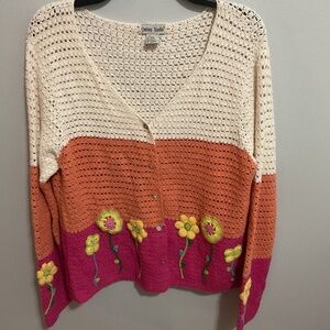 Bohemian Crochet Floral Open-knit Cardigan, Chelsea Studio, Large